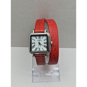 Ann Taylor Loft Womens Double Wrap Red Leather Silver Tone Watch New Battery